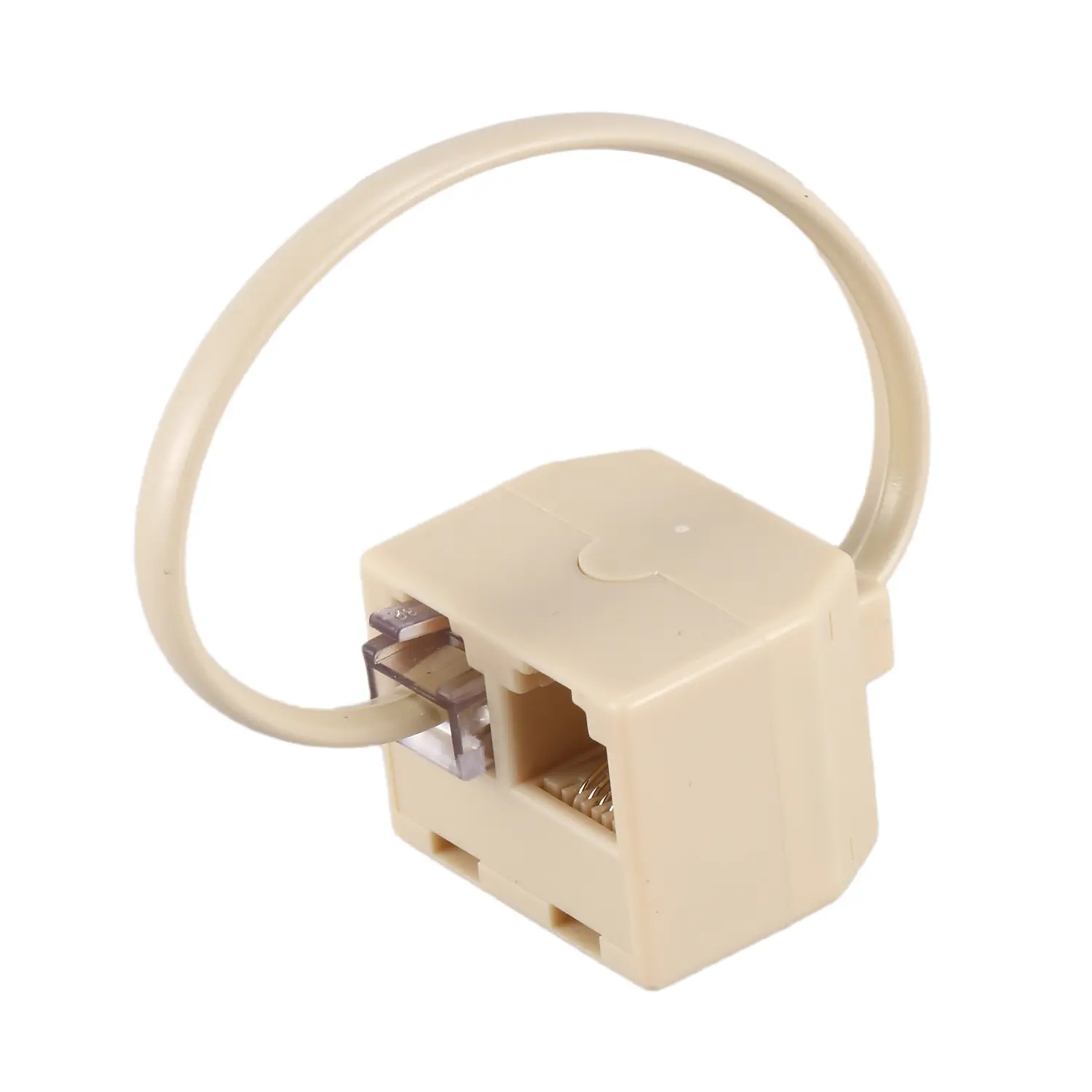 Beige RJ11 6P4C Male-to-Female Dual Outlet Plastic Body Telephone Line Splitter Adapter, Converts 1 Phone Jack Into 2 Jacks, 13.5cm Household Appliance Part for Telephones, Phones/Faxes, Answering Machines