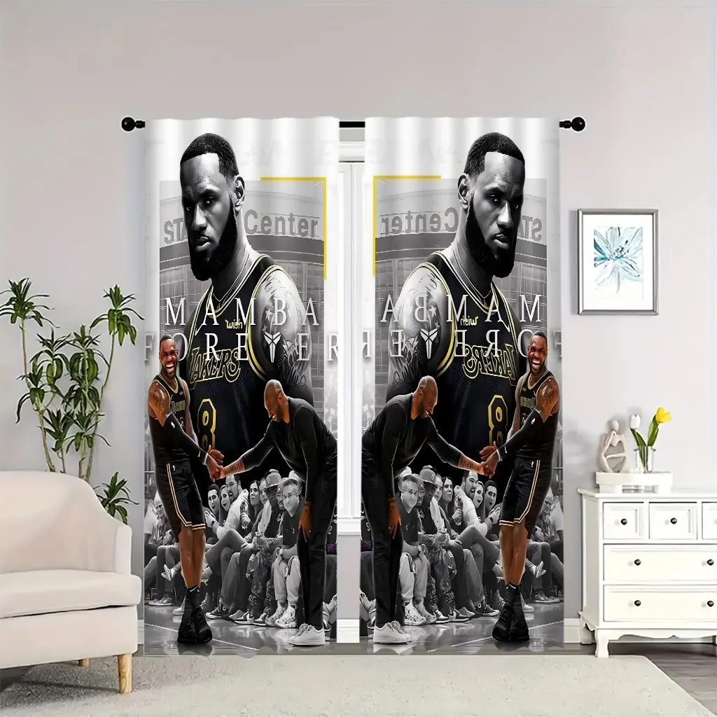 Basketball player LeBron James handshake scene themed indoor curtains, blackout, heat-insulating, and soft, suitable for home décor.