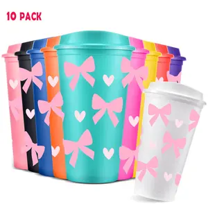 Bow Pattern Plastic Tumbler with Lid, Reusable 16oz/475ML Party Gift Water Bottle, Birthday Gift for Lovers, Holiday Party Supplies, Drinkware