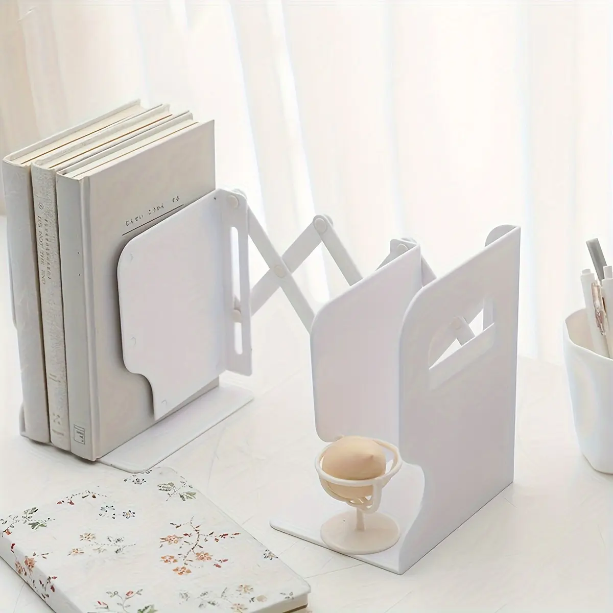 Adjustable ABS Bookshelf-Creative White Retractable Bookshelf with Clip and Stand, Perfect for Students, Durable Material, Can Hold Many Books, Reading Accessories | Modern Book Stand | Fashion White Finish, Bookshelf Decoration