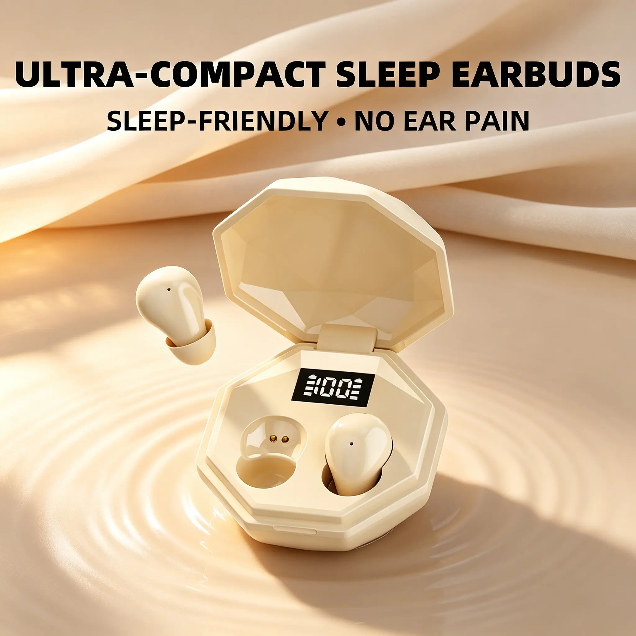 In-Ear Wireless Mini Sleep Headphones - Ergonomic Design, All-Night Painless Comfort, 0 Ear Pressure for Side Sleepers, Hi-Fi Sound, Clear Digital Battery Display for Bedtime & Daily Listening