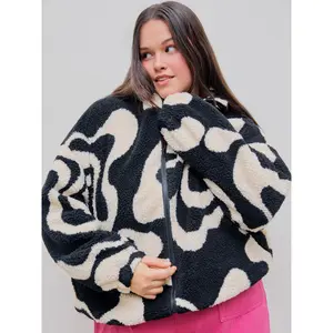 Cider [2 colors, size 2-26] Oversized Printed Fleece Zip Up Jacket Curve & Plus