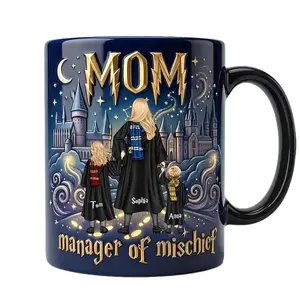 Personalized Mom Faux 3D Effect Mug, Custom Kids Names Magic School Mug, Mom Manager of Mischief Coffee Cup, Gift for Mom, Mother’s Day Gift