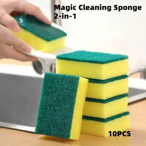 10PCS-Dual Sided Sponges，Super-absorbent kitchen cleaning sponge block，Ideal for dishwashing, wiping counters, and general household cleaning. Expands with water, durable, reusable, and multifunctional.