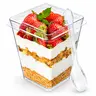 5oz Crystal Plastic Dessert Cups with Lids & Spoons - Disposable Square Parfait Cups for Mousse, Tiramisu, Pudding, Party & Catering eco-friendly Individual Dessert Cups Transparent Cups Plastic Cups Set Ice Cream Cups Disposable