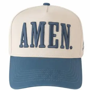 AMEN. Slate Blue Vintage Trucker Hat with 3D Puff Embroidery "Love God & Love People" Adjustable Snapback Classic Style Faith