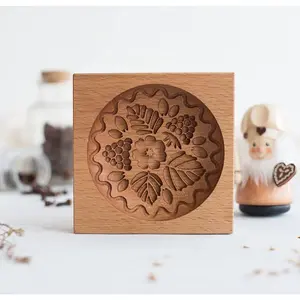 3D Carved Wooden Gingerbread Cookie Mold DIY Biscuit Press Stamp Cutter Mould for Halloween Thanksgiving Christmas (Raspberry)