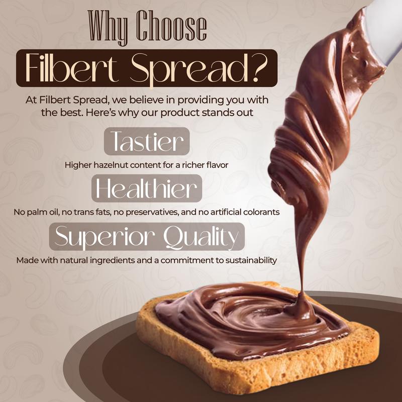 Filberts Premium Hazelnut Cream Chocolate Spread - Nutty Flavor, Healthier Option, Gluten-Free, Non-GMO, Halal & Kosher Certified, 400g Jar - Dip Creamy  Milk Natural