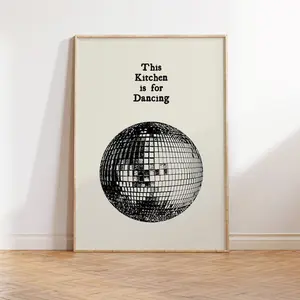 Vintage Kitchen Decor Aesthetic Kitchen Wall Art Print Minimalist Disco Ball Print Retro Dancing Poster Prints No Framed, Gifts For Him Her, Wall Decor, Wall Art Home Decor, Abstract Wall Art