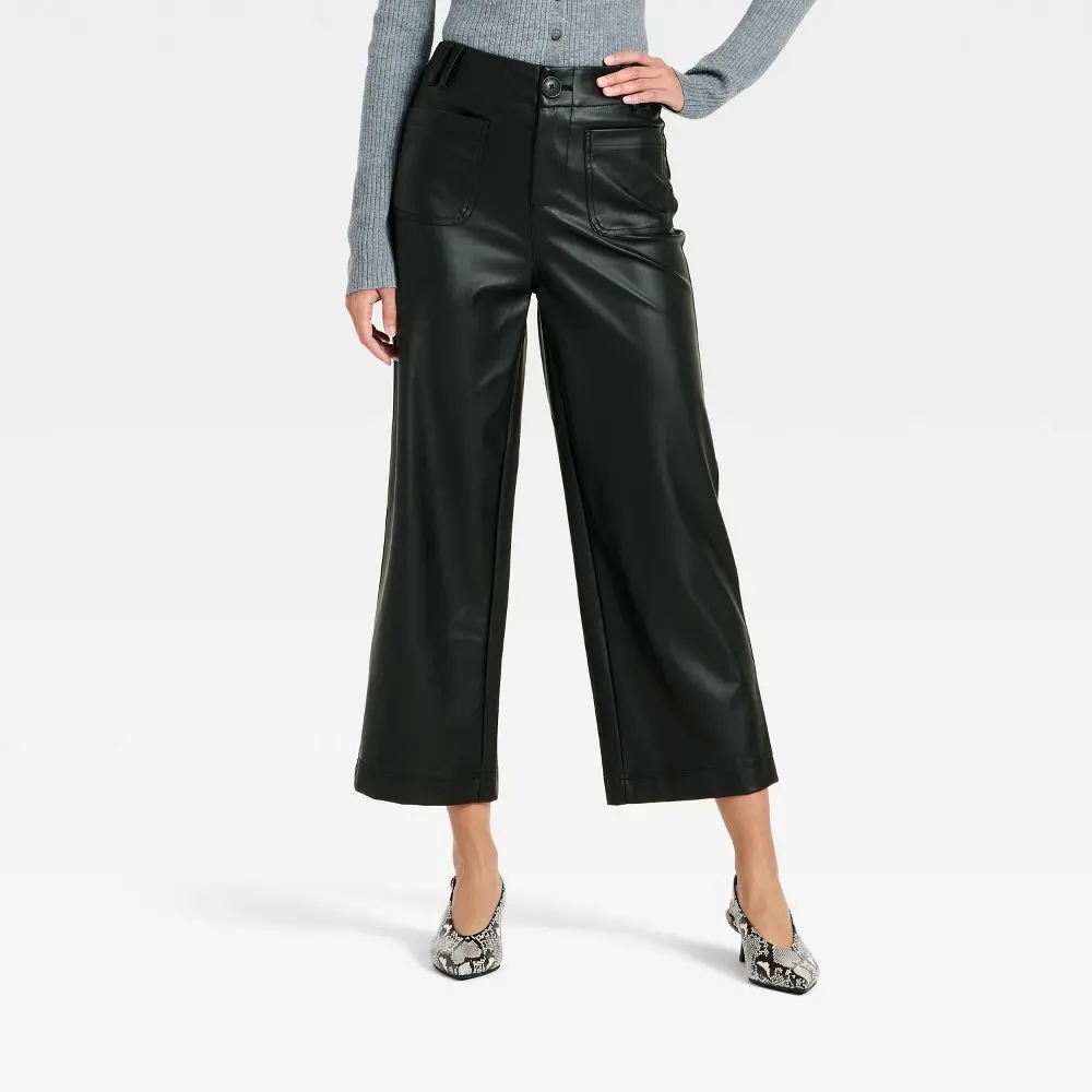 Women's Faux Leather Sailor Pants - A