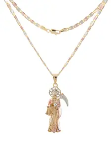 Tri-color Gold-plated Santa Muerte Pendant with 20-inch or 24-inch Chain - Casual Style Jewelry Trendy Charm Necklaces Charms Necklace