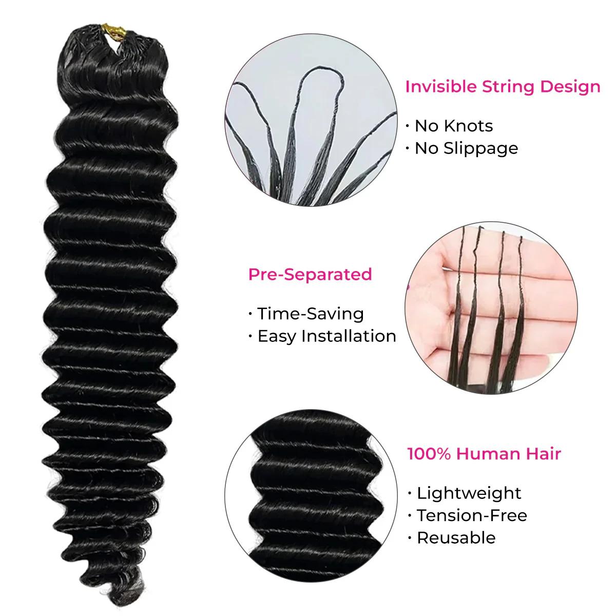 ISEE HAIR Crochet Hair Deep Wave Human Hair Extensions Miracle Knots Friendly for Boho Braids – Defined Curls Pre-Separated 50g/Pack (32-38 Strands Per Pack）4-5 Packs for Full Head, Protective Hairstyles For Black Women#greenish#TikTokShopSpringGlowUp