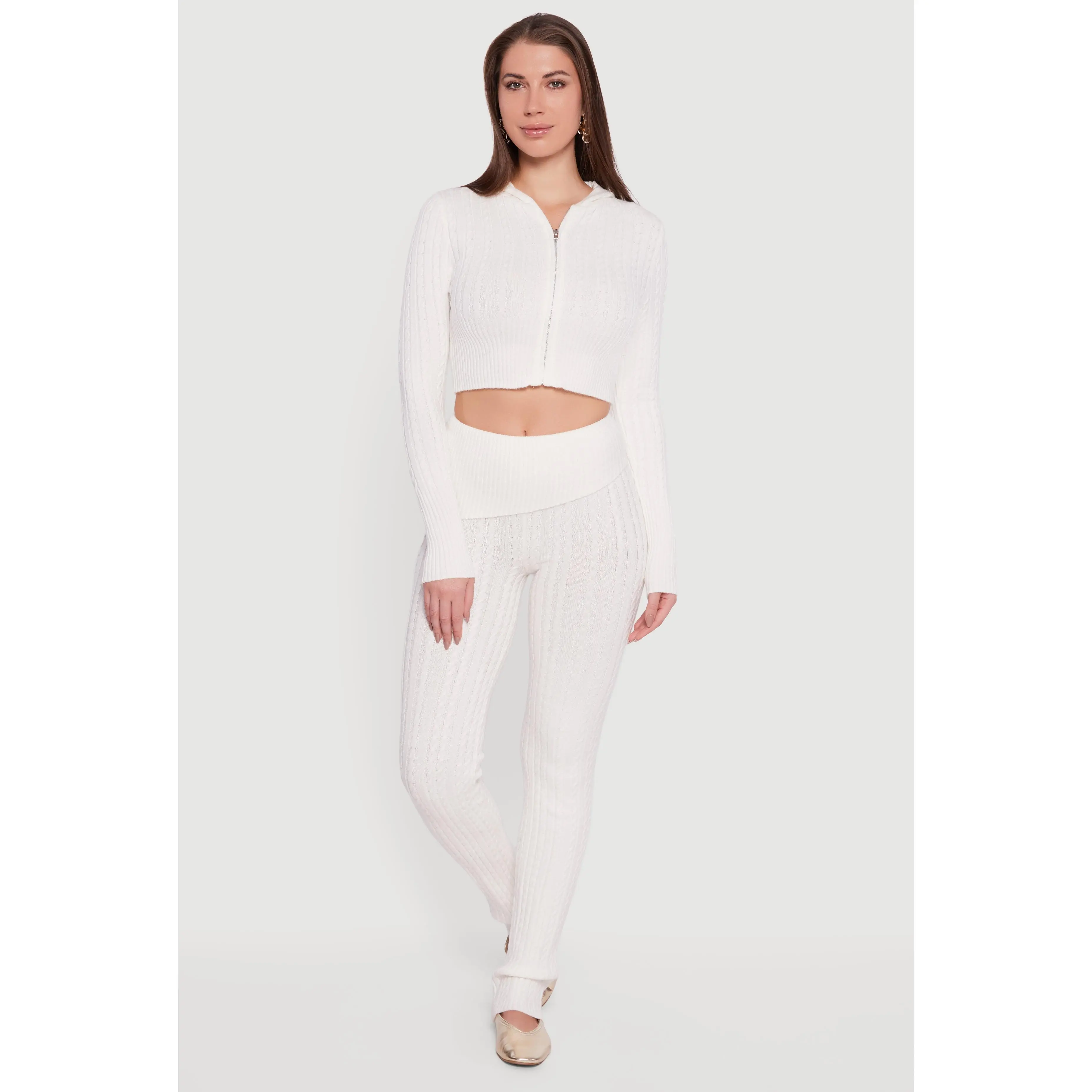 Cable Knit Asymmetrical Fold Over Pants