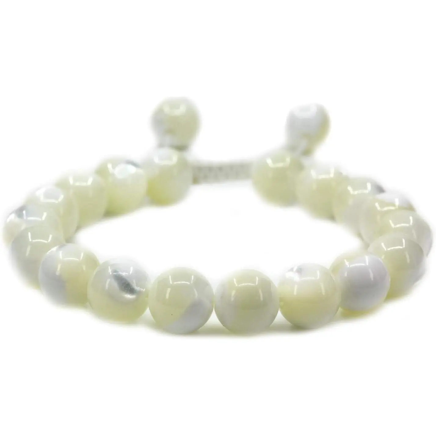 Angelstones Handmade Gemstone 10mm Mother of Pearl Round Beads Adjustable Braided Macrame Tassels Chakra Reiki Bracelets 7-9 inch Unisex