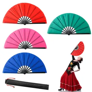 4 Pieces Large Folding Hand Fan for Line Dance, Clap Popping Fan Chinese Kung Fu Hand Fan Decorative Folding Fans for Dance, Performance, Festival or Home Decorations (Red, Rose Red, Blue, Green)