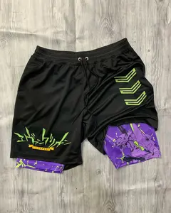 Evangelion Eva Unit 01 2-in-1 Performance Shorts - Men's Quick Dry Gym Running Shorts with Compression Liner