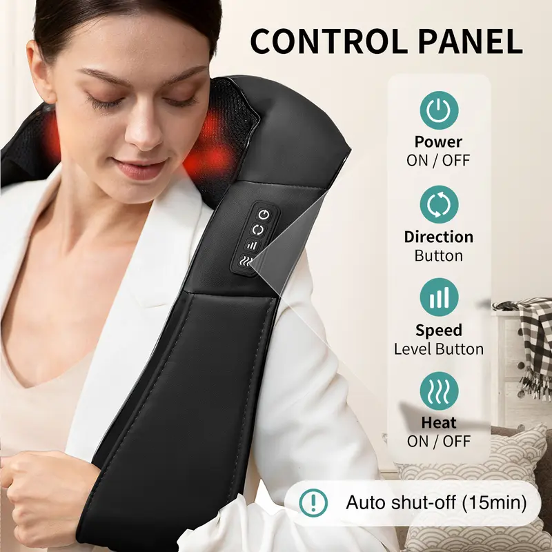 Shiatsu Neck and Back Massager with Soothing Heat, Ergonomic 8 Deep-Kneading Massage Nodes with Heat Electric Shiatsu Back Massager for Neck Shoulder & Body Muscle Relief Portable 12V DC Power Supply - Black 2