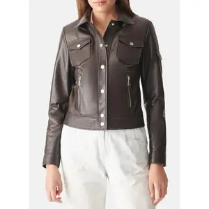 Womens Dark Brown Sports Biker Leather Jacket