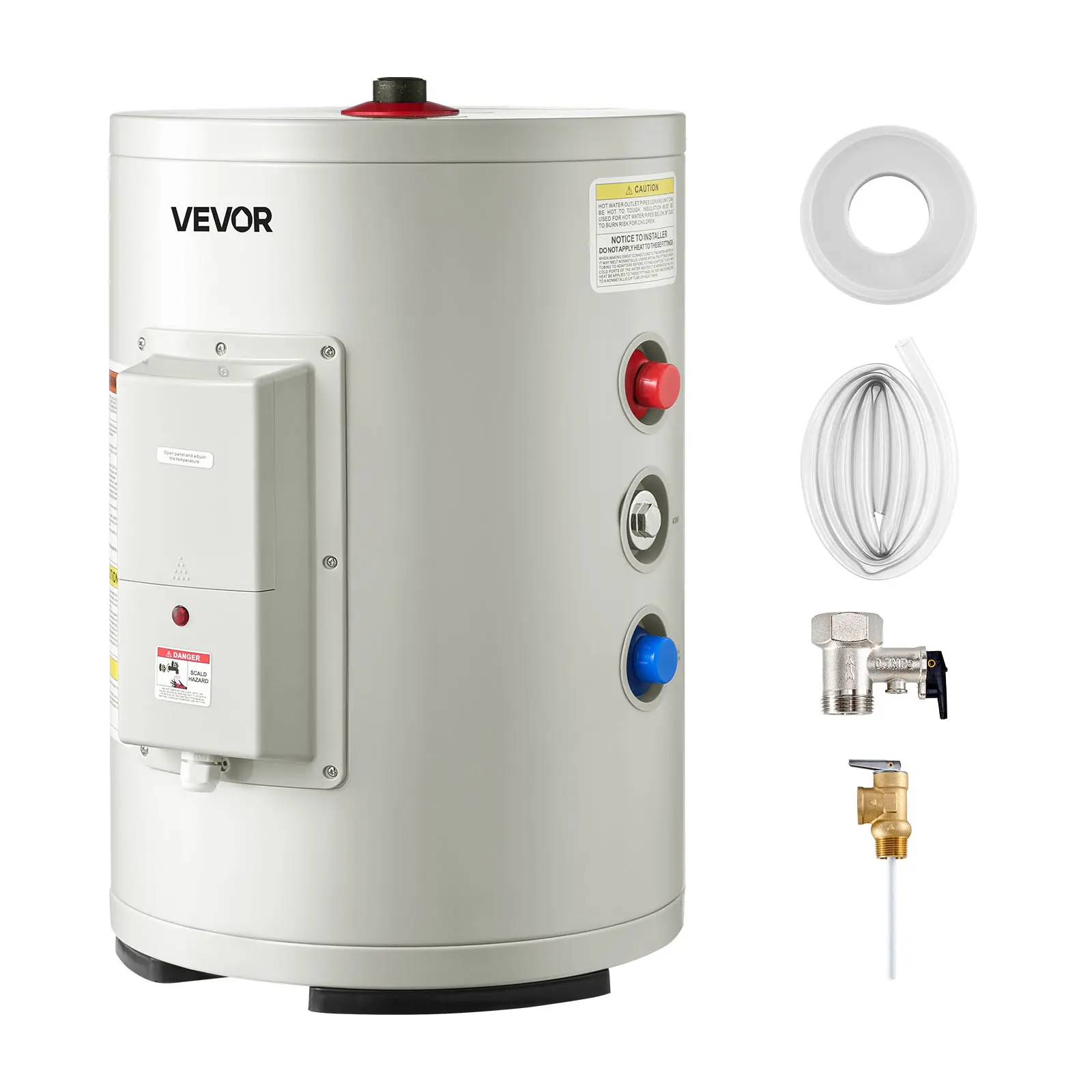 【Summerfinds】VEVOR 6 Gallon Electric Tank Water Heater, 1600W Point-of-Use Hot Water Heater with LED Display, Knob Control, Top Outlet, 120V Storage Design with T&P Valve for Studio Apartments, RVs, Gray