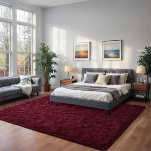 Burgundy Red Soft Fluffy Area Rug For Living Room Bedroom, Plush Shag Rugs, Fuzzy Shaggy Accent Carpets For Kids Girls Rooms, Modern Apartment Nursery Dorm Indoor Furry Decor