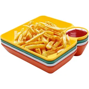 4 Pcs Veggie Platter Chips Dipping Dish 7.28"*7.28" Serving Trays with Sauce Rack for Entertaining Buffet Party Family Gathering, Mixed Colors