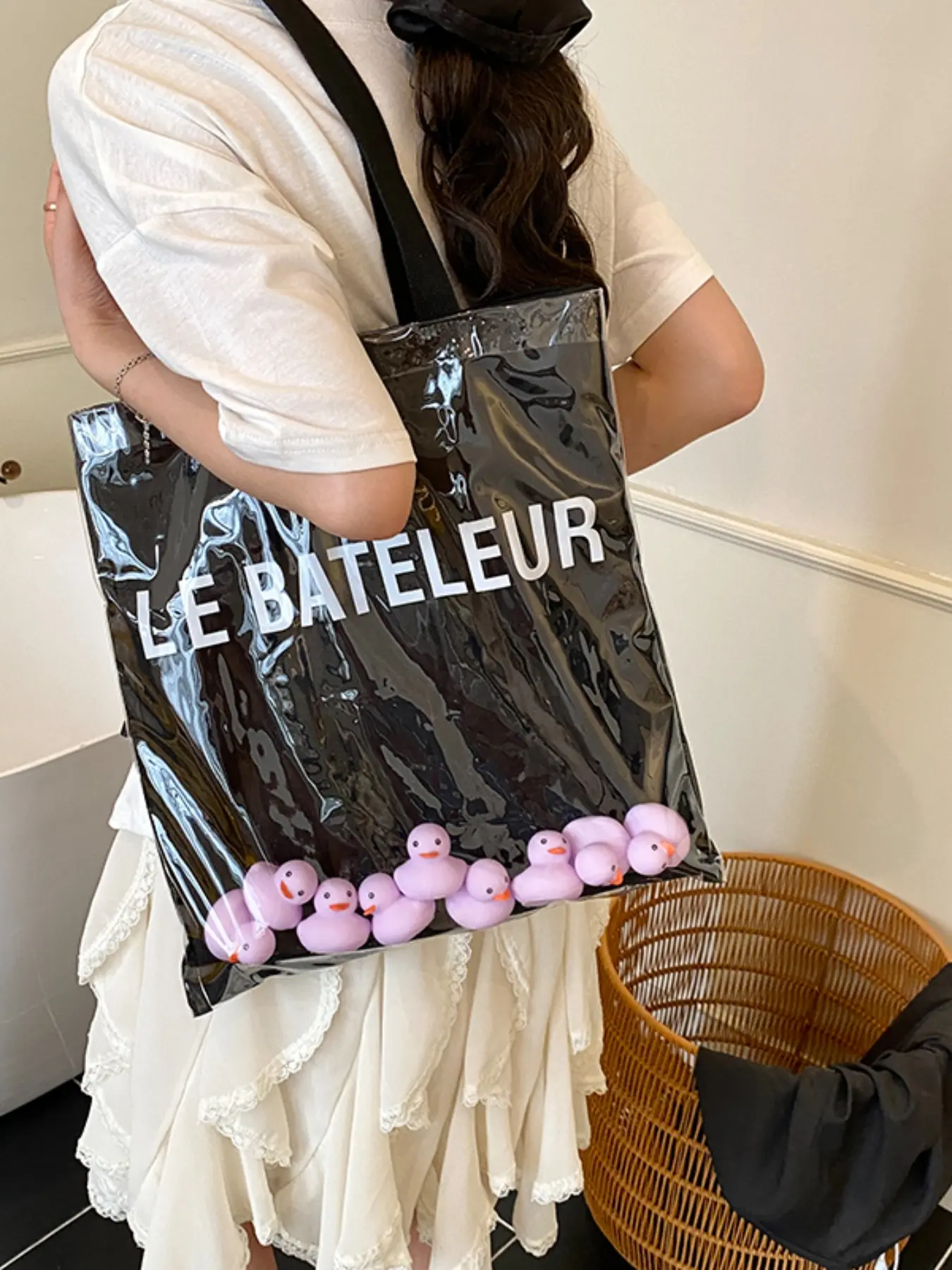 2026 New Transparent PVC Jelly Texture Duck Bag, Fashion Lightweight Handbag, Daily Commuter Bag, Large Capacity Student Commuter Tote Bag