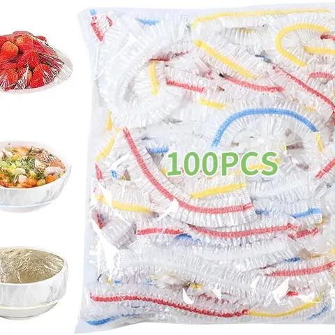 Reusable Elastic Clear Plastic Food Fresh Keeping Covers (100 Pieces) - Flexible Disposable Kitchenware, Food Storage Utility Accessories, Microwave-Safe for Meal Prep & Outdoor Dust Protection