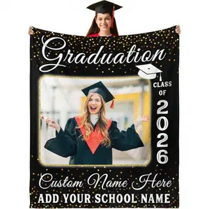 Customized Graduation Gift For 2026 Personalized Photo And Text/Name Flannel Blankets As Birthday  Suitable For All Seasons, Grandfather,Grandmother,Friend, Classmate, Pet. Perfect Nap, Camping, Travel,  Birthday,Graduation Party,New Year Gifts,Sofa,Bed,