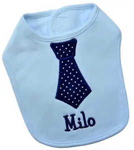 Personalized Embroidered Baby Boys Tie 100% Cotton Baby Bib with Custom Name