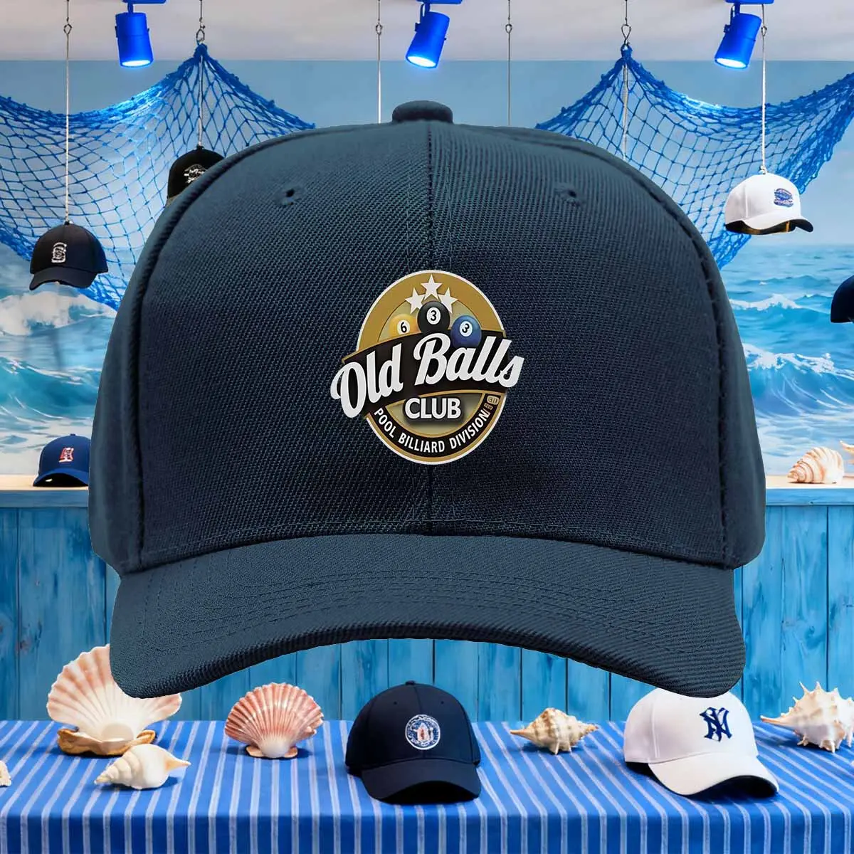 Old Balls Club  Pool Billiards Baseball Cap  Black with Golden & White Logo, Lightweight Polyester cap hat Retro Fun Truck Driver Baseball Hat