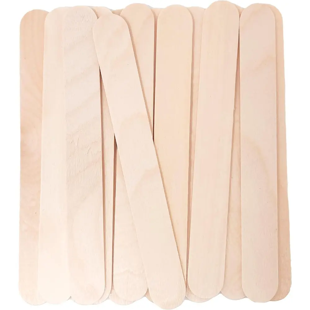 6 In Jumbo Wooden Multi-Purpose Wax Sticks, 100 Pack. Large Popsicle Sticks, Applicator, Spatulas For Waxing, Ideal For Body, Hair Removal, Craft, Ice Cream Sticks