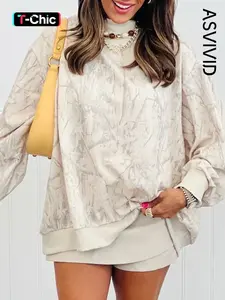 Women's Casual Tie-Dye Camo Mock Neck Baggy Long Sleeve Loose Pullover Sweatshirt, Fall Winter Fashion, Comfortable and Stylish