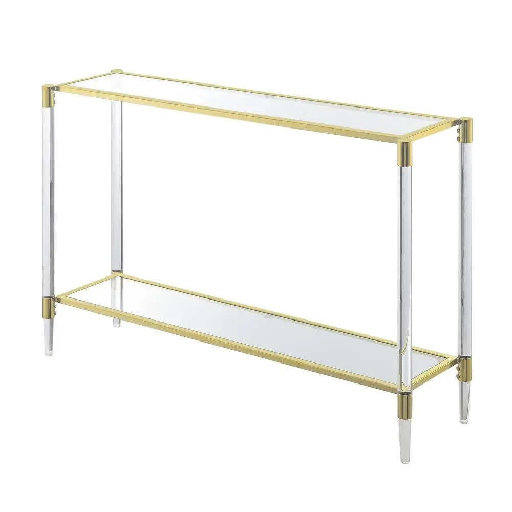 Console Table with 2 Glass Tiers, Acrylic Legs, Contemporary Style in Gold