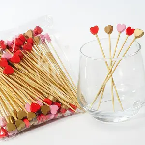 Heart-Shaped Bamboo Cocktail Picks, Gold Mix Natural High-Quality Appetizer Skewers, Perfect for Romantic Valentine Wedding Birthday Party Decorations