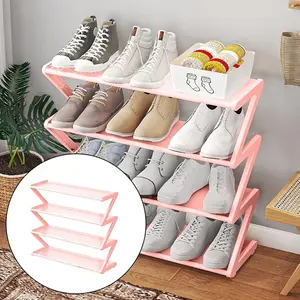 4-Tier Z Shaped Shoe Rack - Thickened Steel Pipe Space-Saving Organizer for Closet Entryway Indoor Outdoor