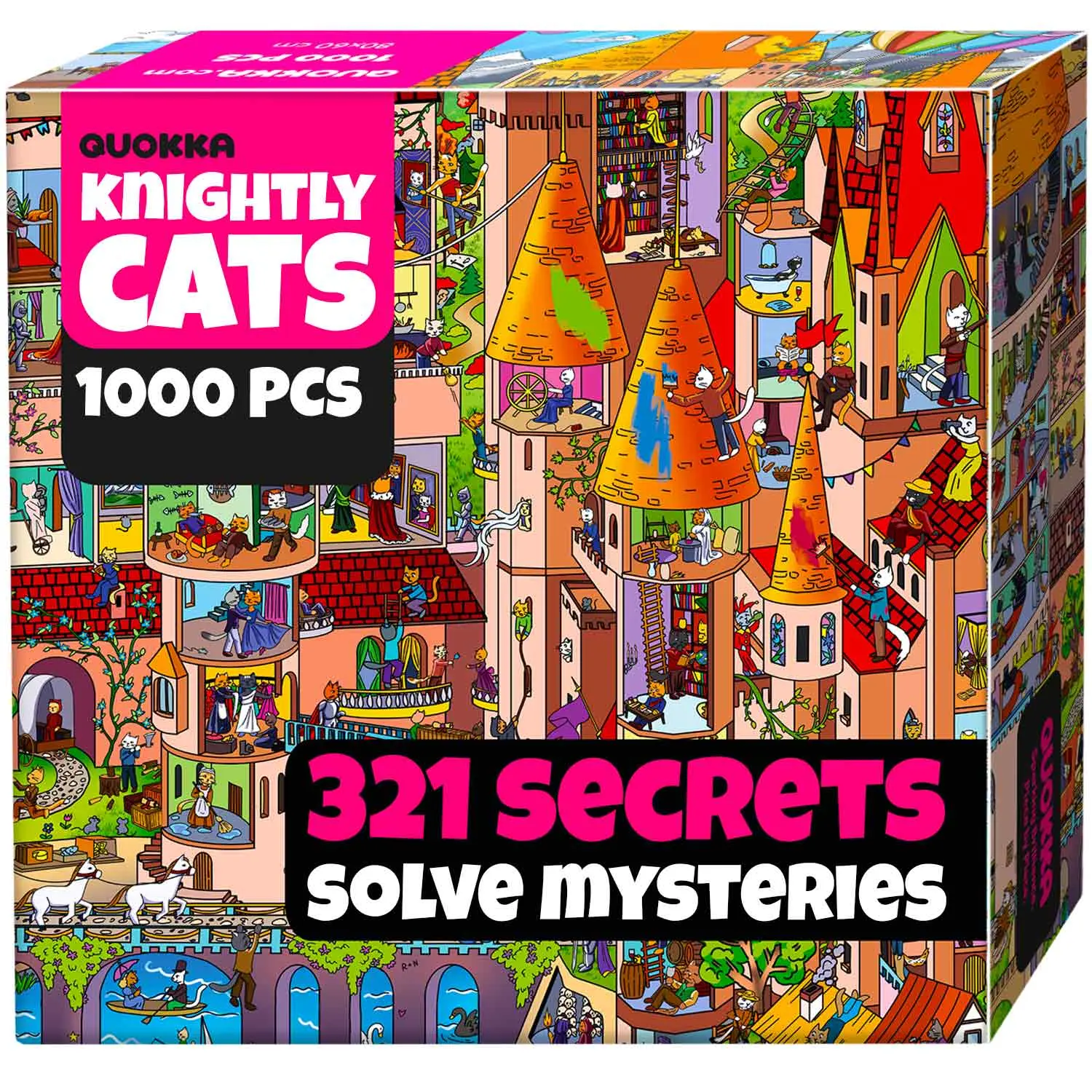 QUOKKA 1000-Piece Cardboard Puzzle Game - Knightly Cats Design Challenge Puzzle Game for Adults, Includes 2 Special Envelopes & Special Tasks, Boosts Patience, Creativity, Focus, Attention to Detail, Ideal for Relaxation