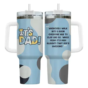 40oz Funny "It's Dad" Tumbler with Handle | Gamer Dad Travel Mug