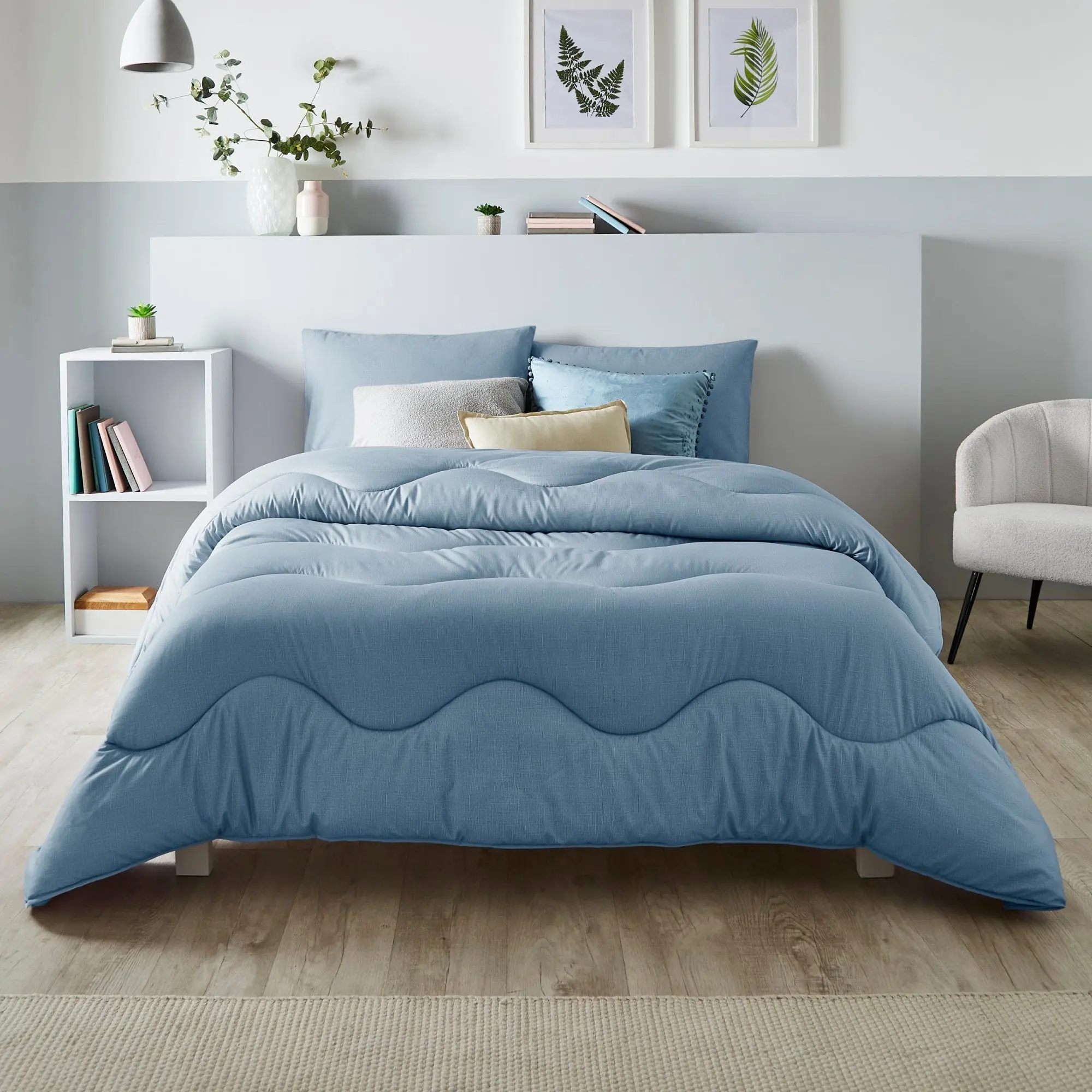 Twilight Blue Linen Print All-In-One Comforter