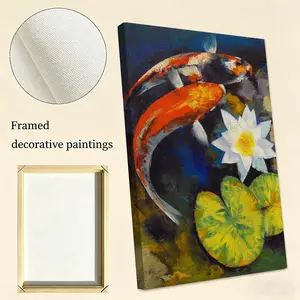 Koi fish that always brings good luck Framed Wall Painting Eco HD Canvas Wall Art with Inner Frame | Waterproof, Wrinkle-Free, Not Easy to Damage | Ideal Wall Decor for Hallway, Entryway & Living Room