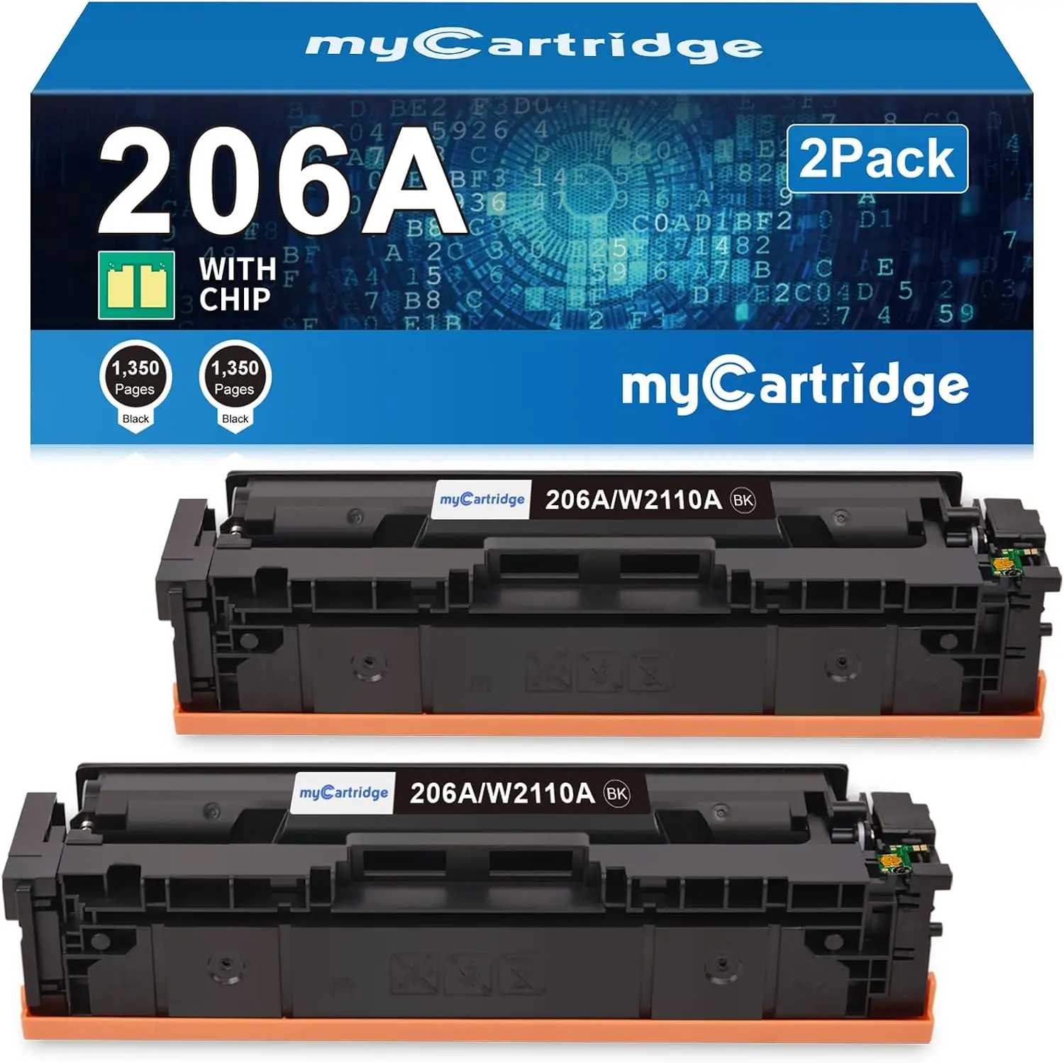 myCartridge 206A Black Toner Cartridges with Chips, 2-Pack W2110A for HP M255dw, M255nw, M282nw and M283 Series