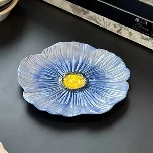 1PC 10 Inch Creative Floral Ceramic Plate, 2 Colors Available, Art Tableware For Home Restaurant Use
