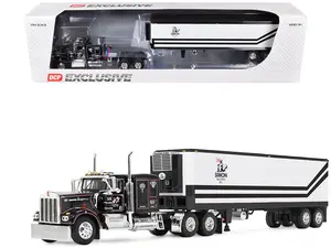 Kenworth W900A with 60" Flat Top Sleeper and 40' Vintage Trailer w/Reefer Black w/Graphics 1/64 Diecast Model by DCP/First Gear