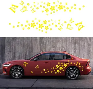 Butterfly Flower Graphic Car Sticker Fun DIY Waterproof Decal for car Door Hood Bumper Windows Motorcycle Laptop Doors and Windows Vinyl Accessories(PCS) (Yellow)