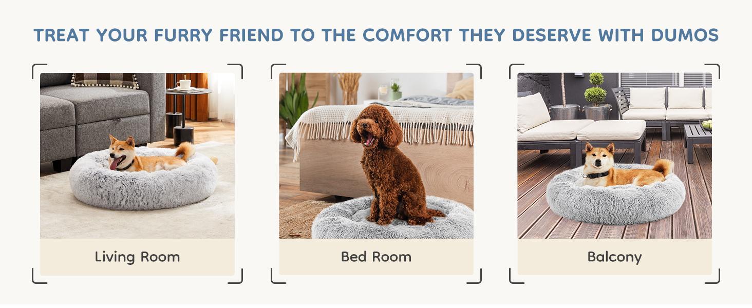 Dog Bed, Washable Comfortable Pet Bed for Medium to Large Dogs, Anti-Slip Round Fluffy Plush Faux Fur Dog Bed for Sleeping, Indoor