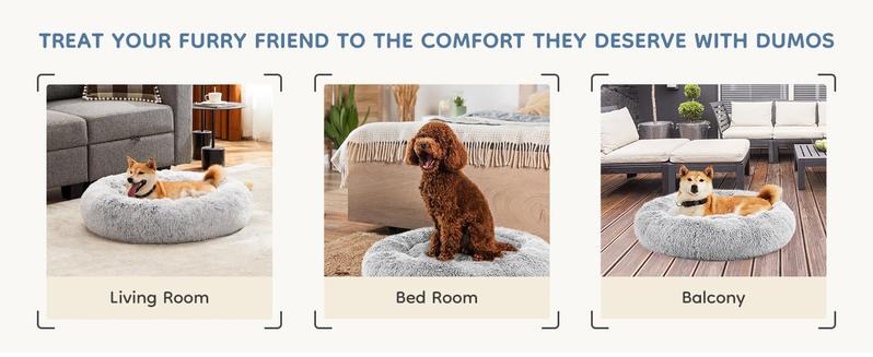 Dog Bed, Washable Comfortable Pet Bed for Medium to Large Dogs, Anti-Slip Round Fluffy Plush Faux Fur Dog Bed for Sleeping, Indoor