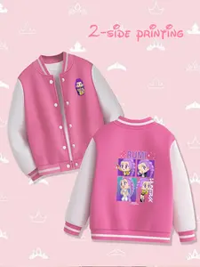 Girls' Cartoon Baseball Jacket Rumi Four-Panel Design, Cute Long Sleeve Print Outerwear for Spring & Fall, Casual Daily Wear HUNTR/X（EJAE、AUDREY NUNA、Rei Ami）、Saja Boys（Andrew Choi、Neckwav、Danny Chung、KEVIN WOO、samUIL L）、TWICE、MeloMance、JOKERs
