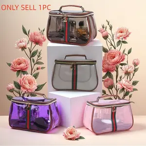 Vintage Waterproof Transparent Storage Bag, Wide Handle Design, Wide Handle Grip, Fashion Luxury Cosmetic Bag, Large Capacity No Limit Handbag, Cosmetic Pouch, Clear Cosmetic Bag, Makeup Pouch, Cosmetics Bag