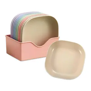 Wheat Straw Plates and Storage Box Set, 5.5-inch Thickened Plastic Dish, Fruit Dish, Side Dish Plate, Dried Fruit Plate, Home Storage Plate, Lightweight Unbreakable Dinnerware Set