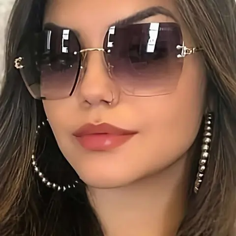 1pc Rimless  Women's Glasses, Fashion Shades, Geometric Ombre Design, Perfect for Summer Beach Vacation, Fashionable Outdoor Travel Accessory