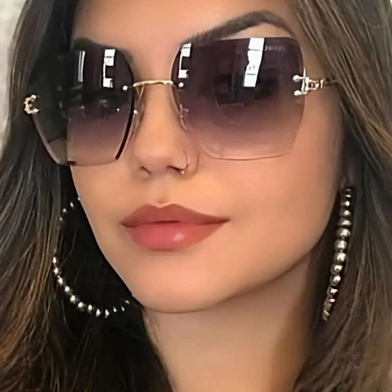 1pc Rimless Women's Glasses, Fashion Shades, Geometric Ombre Design, Perfect for Summer Beach Vacation, Fashionable Outdoor Travel Accessory